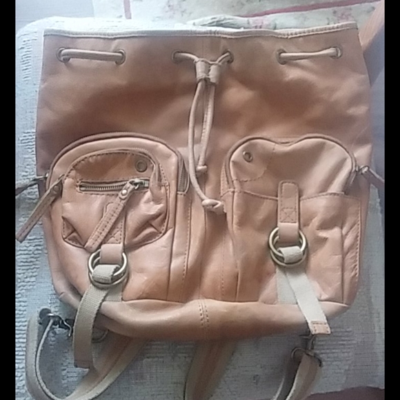 Lucky Brand Leather Backpack Snap/ Drawstring